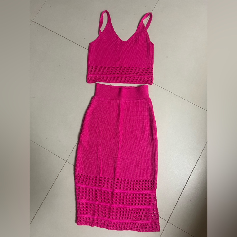 Aqua Fuchsia Knit Matching Skirt Set